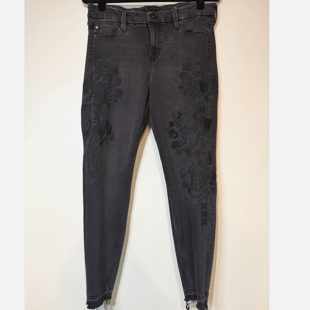 LVPL Liverpool Skinny Jeans Women’s 10 Black Embroidered Raw Hem Stretch